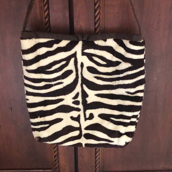 Vintage Fur Coatt with chocolate brown and cream zebra print now a BAG handmade - Picture 2 of 4